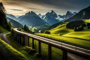 il strada per il Alpi. ai-generato foto