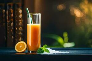 arancia succo nel un' bicchiere con un' fetta di Limone. ai-generato foto