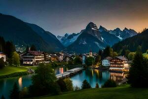 foto sfondo montagne, il cielo, lago, il montagne, Svizzera, il Alpi,. ai-generato