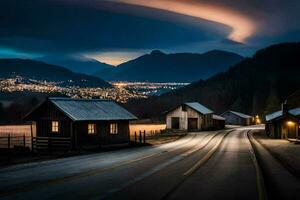 un' lungo esposizione fotografia di un' strada nel il montagne. ai-generato foto