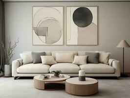 moderno vivente camera con un' beige divano e caffè ai generativo foto