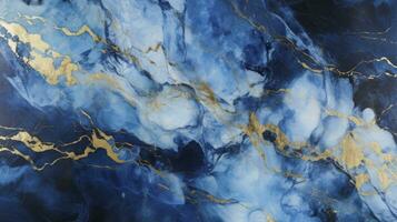 astratto blu marmo struttura con d'oro spruzzi lusso sfondo. ai generato foto