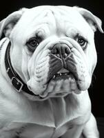 contento cane bulldog nero e bianca monocromatico foto nel studio illuminazione