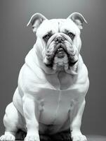 contento cane bulldog nero e bianca monocromatico foto nel studio illuminazione