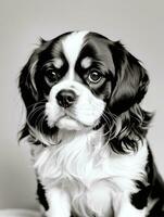 contento cavaliere re charles spaniel cane nero e bianca monocromatico foto nel studio illuminazione