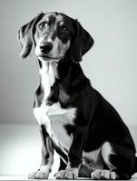 contento bassotto cane nero e bianca monocromatico foto nel studio illuminazione