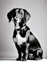contento bassotto cane nero e bianca monocromatico foto nel studio illuminazione