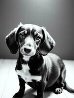 contento bassotto cane nero e bianca monocromatico foto nel studio illuminazione