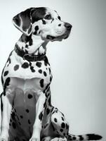 contento dalmata cane nero e bianca monocromatico foto nel studio illuminazione