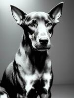 contento doberman pinscher cane nero e bianca monocromatico foto nel studio illuminazione