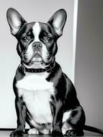 contento francese bulldog nero e bianca monocromatico foto nel studio illuminazione