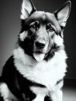 contento Tedesco pastore cane nero e bianca monocromatico foto nel studio illuminazione