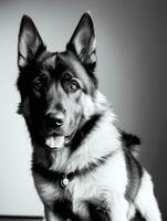 contento Tedesco pastore cane nero e bianca monocromatico foto nel studio illuminazione
