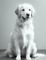 contento d'oro cane da riporto cane nero e bianca monocromatico foto nel studio illuminazione