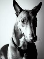 contento levriero cane nero e bianca monocromatico foto nel studio illuminazione