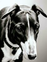 contento levriero cane nero e bianca monocromatico foto nel studio illuminazione