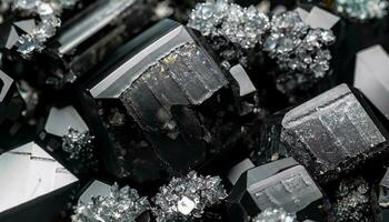 macro foto di nero cristalli con bicchiere struttura