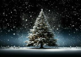 Natale albero con neve isolato su buio sfondo. ai generato foto