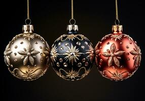 Natale decorazione con colorato e ornato palle. ai generato foto