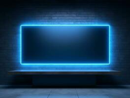 vuoto blu neon leggero moderno interno parete sfondo davanti Visualizza ai generato foto