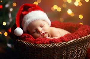 Natale neonato foto sparare. bambino piace un' Natale regalo. generativo ai