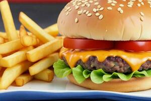 hamburger con patatine fritte. ai generativo professionista foto