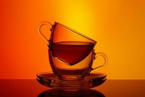 bellissimo Due tazze con tè su un arancia e giallo sfondo foto