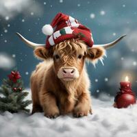 grafica Marrone mucca nel Babbo Natale cappello Natale grafica foto
