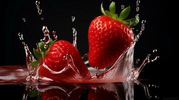 appena schizzato fragola su colorato sfondo con acqua droplets.ai generativo foto