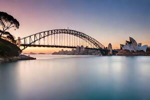 il sydney musica lirica Casa e ponte a tramonto. ai-generato foto