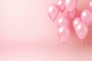 generativo ai, un' compleanno concetto, leggero rosa Palloncino pieno sfondo. copia spazio foto