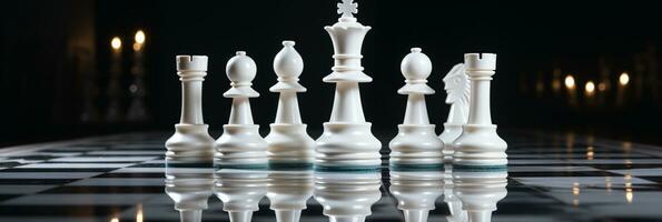 scacchi pezzi su scacchiera, concetto per comando, lavoro di squadra, collaborazione, attività commerciale strategia, decisione e concorrenza., ai generativo foto