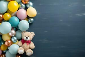 orso e Palloncino per festa inviti sfondo, ai generato foto