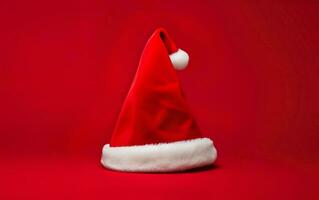 semplice Babbo Natale cappello su un' rosso sfondo. ai generativo foto