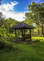 piccolo gazebo in giro il giardino per persone per riposo foto