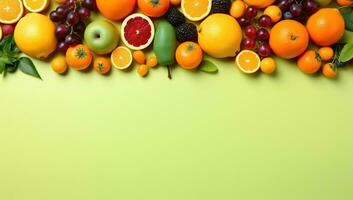 assortito frutta su verde sfondo. ai generato. foto