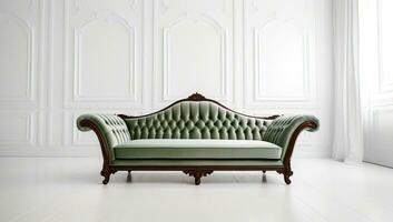 lusso verde pelle divano nel classico interno. ai generato. foto