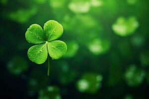 st. Patrick giorno sfondo con trifoglio le foglie ai generato foto