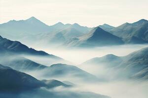 ai generato bellissimo paesaggio di montagne nel nebbioso mattina.bellezza nel natura.ai generato foto