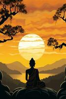 Budda statua e tramonto nel il mattina ai generato foto
