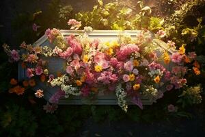 colorato fiori su il tomba nel il cimitero, funerale concetto. ai generato foto