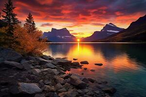 maestoso tramonto nel ghiacciaio nazionale parco, Montana, Stati Uniti d'America. ai generato foto