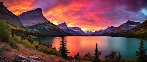 maestoso tramonto nel ghiacciaio nazionale parco, Montana, Stati Uniti d'America. ai generato foto