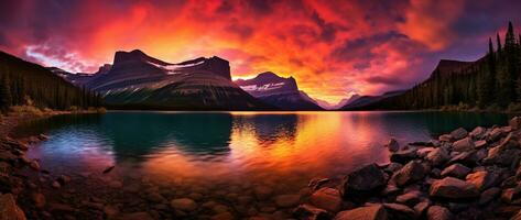 tramonto al di sopra di ghiacciaio nazionale parco, Montana, unito stati di America ai generato foto