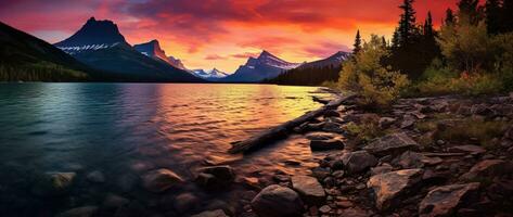 tramonto al di sopra di ghiacciaio nazionale parco, Montana, unito stati di America ai generato foto