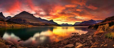 tramonto al di sopra di ghiacciaio nazionale parco, Montana, unito stati di America ai generato foto