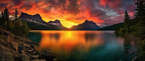 maestoso tramonto nel ghiacciaio nazionale parco, Montana, Stati Uniti d'America. ai generato foto