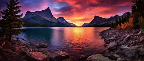 maestoso tramonto nel ghiacciaio nazionale parco, Montana, Stati Uniti d'America. ai generato foto