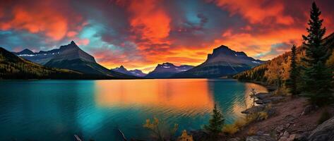 tramonto al di sopra di ghiacciaio nazionale parco, Montana, unito stati di America ai generato foto