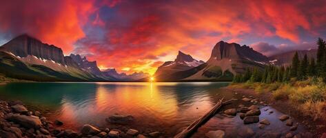 tramonto al di sopra di ghiacciaio nazionale parco, Montana, unito stati di America ai generato foto